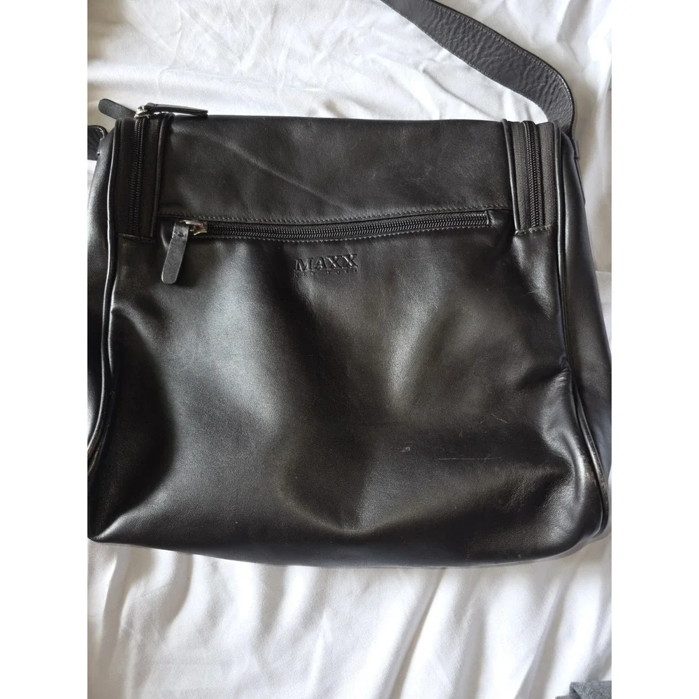 Maxx NYC Half Moon Leather Chunky Black Hobo Bag.‎